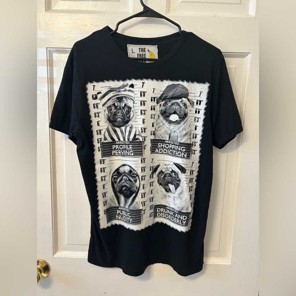 Men’s Graphic Tee with Incarcerated Pugs by The Free Banana Size L